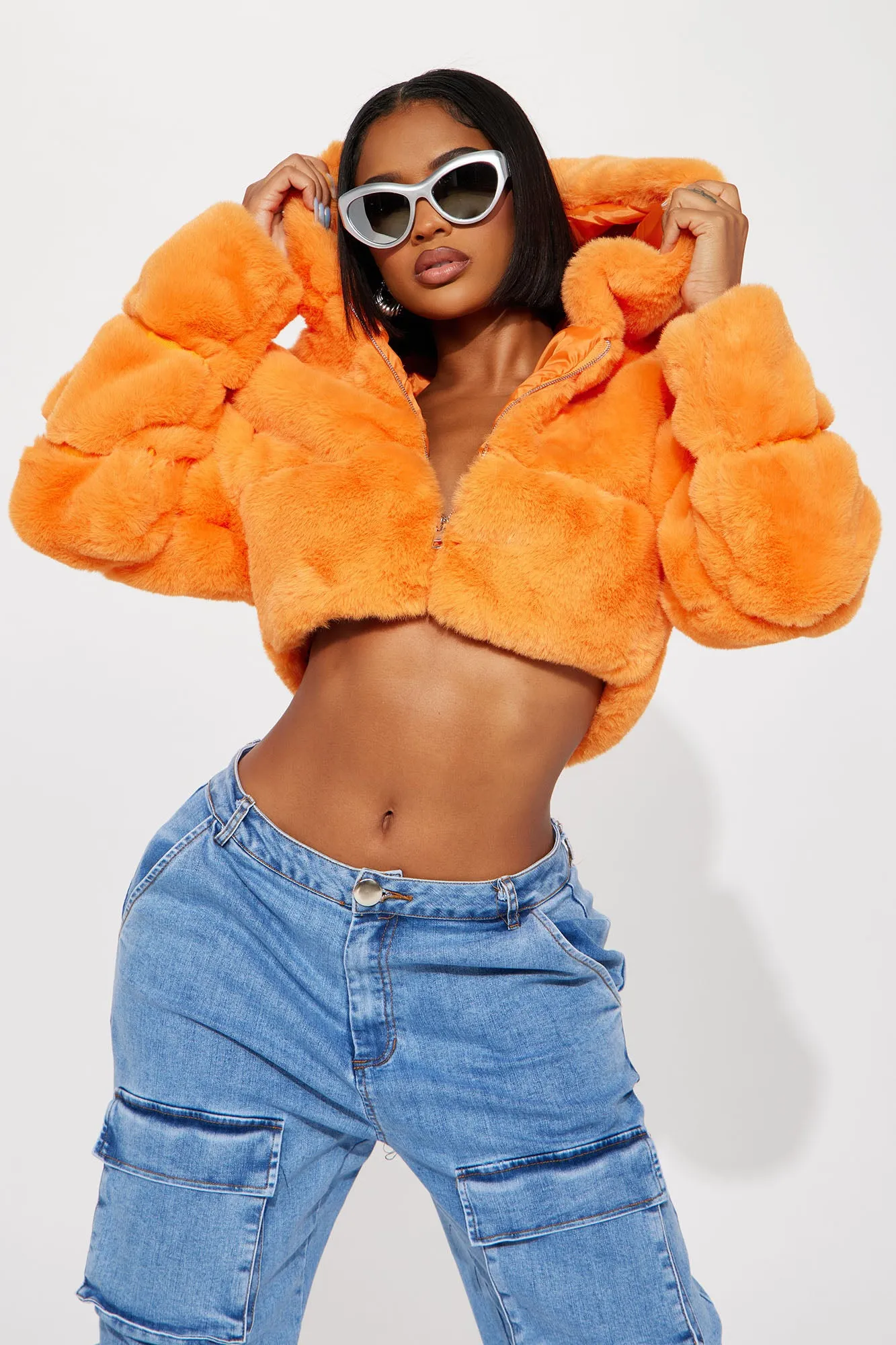 Artic Nights Faux Fur Hooded Jacket  - Orange