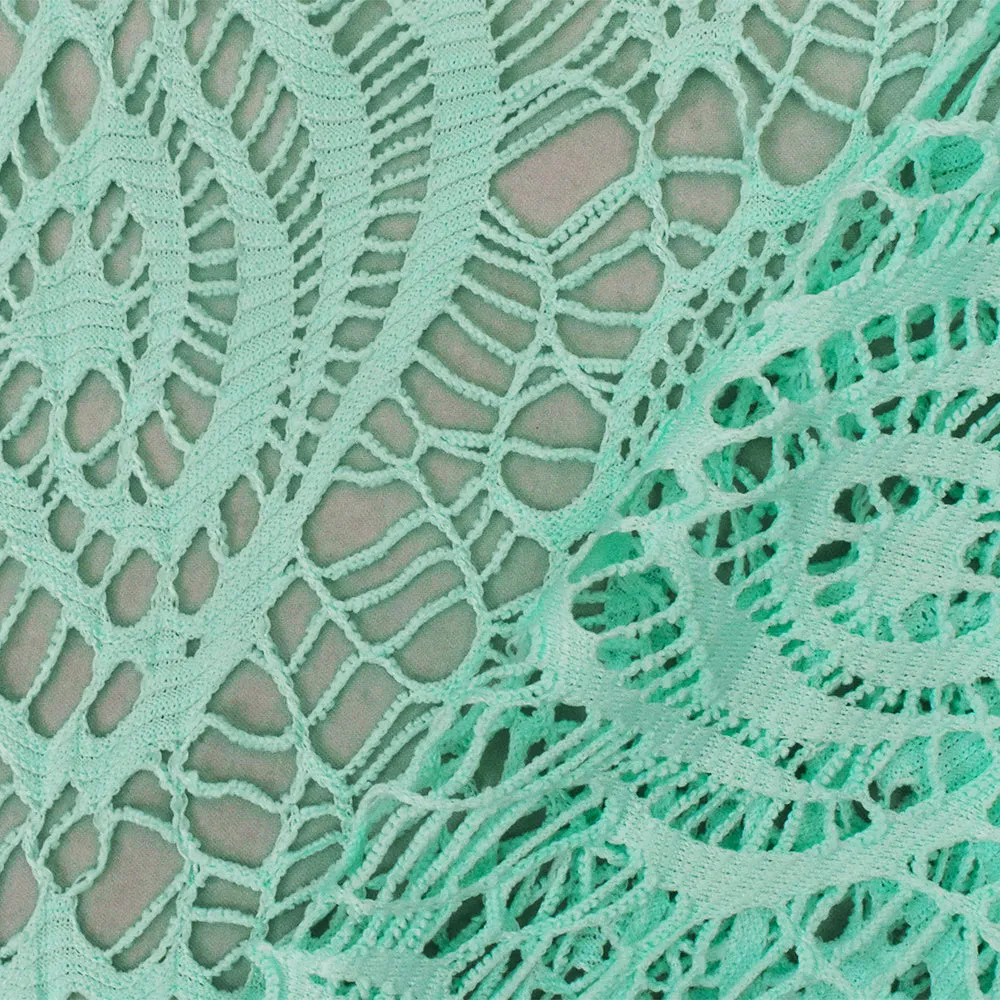 Beachy Teal Abstract Stretch Poly Crochet Knit Fabric