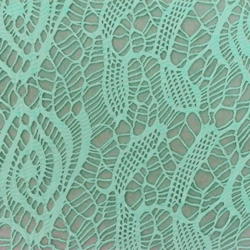 Beachy Teal Abstract Stretch Poly Crochet Knit Fabric