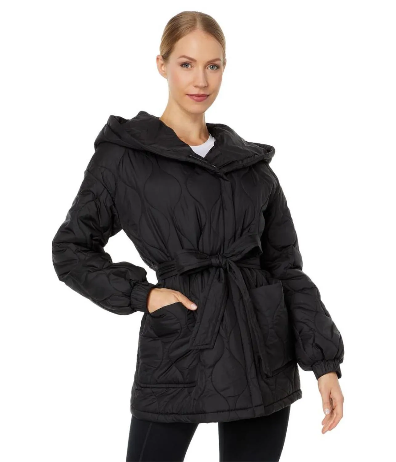 Belted Quilt with Hood Jacket M425737QZ