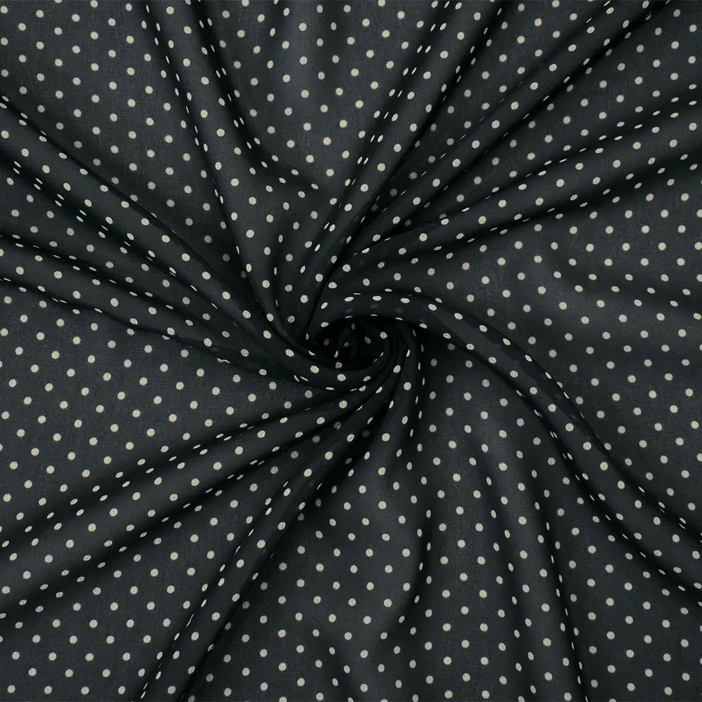 Black-Beige Polka Dots Printed Poly Chiffon Woven Fabric