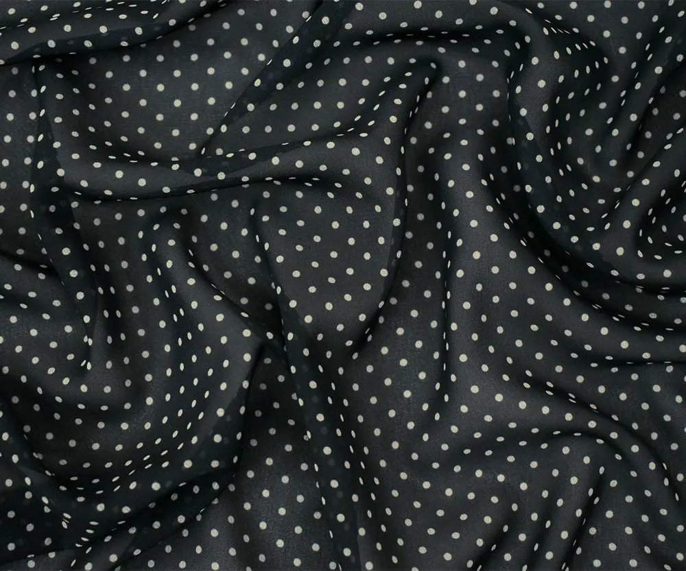 Black-Beige Polka Dots Printed Poly Chiffon Woven Fabric