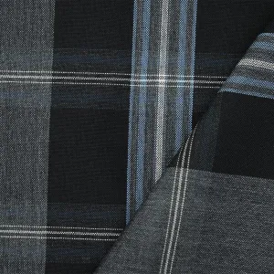 Black-Blue-Multi Wool-Polyester Plaid Woven Shirting Fabric