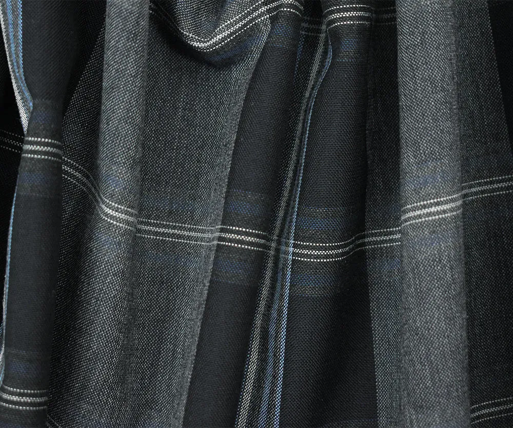 Black-Blue-Multi Wool-Polyester Plaid Woven Shirting Fabric