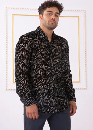 Black Gold Flame Velvet Shirt