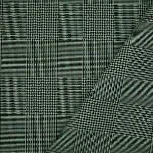 Black-Gray-Green Poly Wool Blend Glen Plaid Shirting Fabric