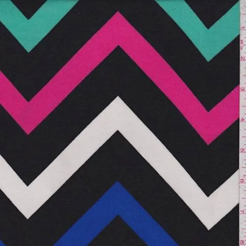 Black Multi Chevron Rayon Challis Fabric