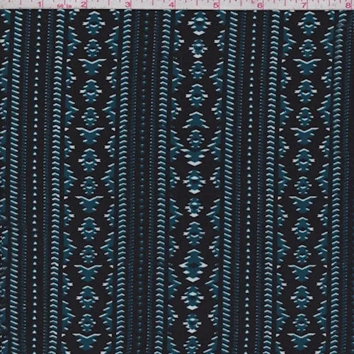 Black/Mallard Blue Aztec Stripe Challis Fabric