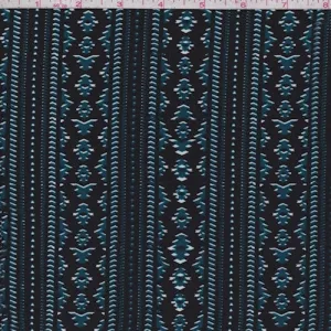 Black/Mallard Blue Aztec Stripe Challis Fabric