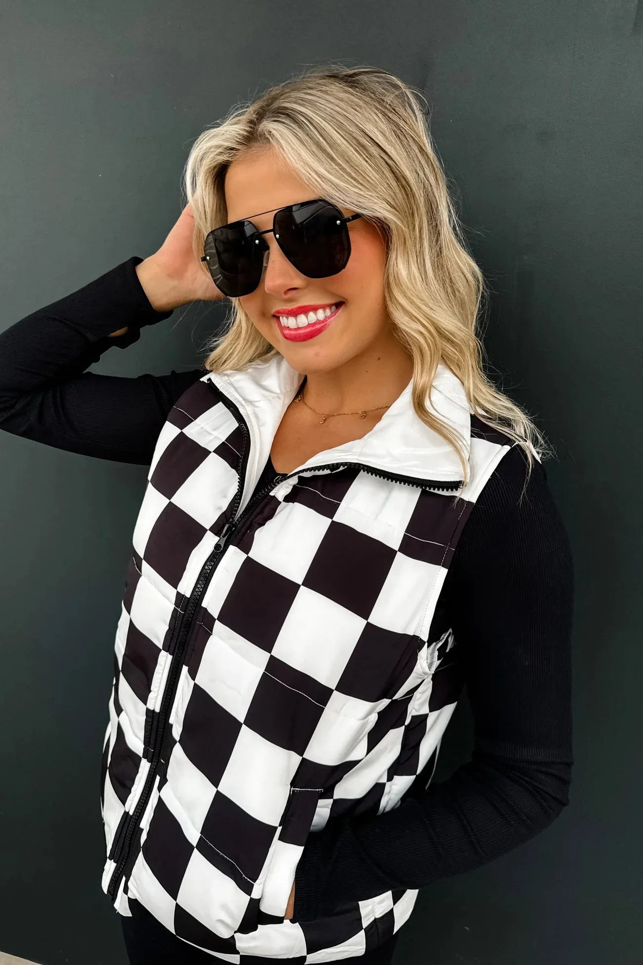 Black/White Checkered Puffer Vest