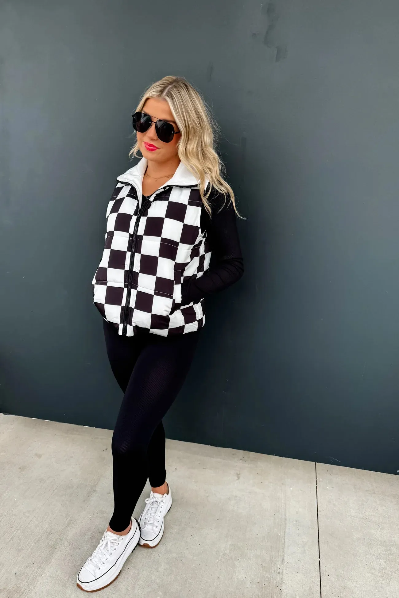 Black/White Checkered Puffer Vest