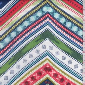 Blue/Orange/Green Zig Zag Rayon Challis Fabric