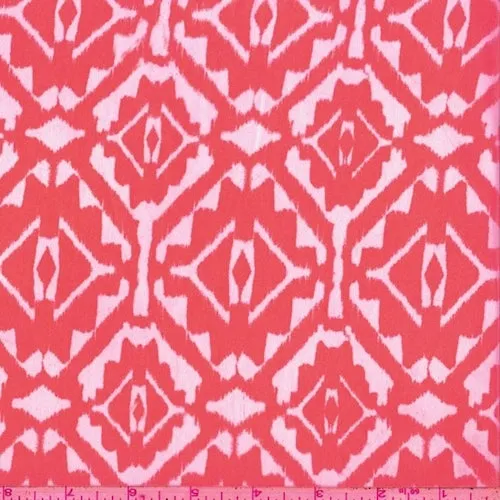 Bright Neon Peach/White Inca Diamond Challis Fabric