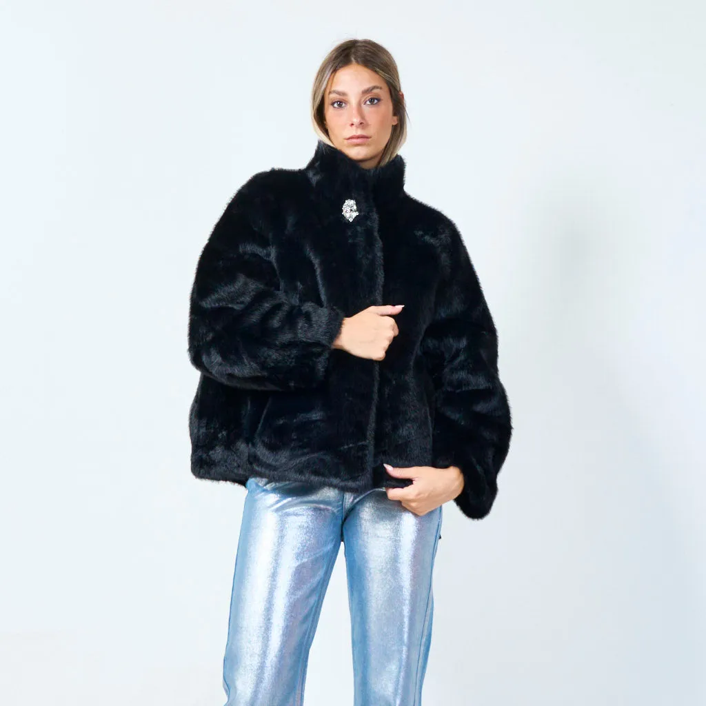 Chic cropped faux fur jacket wholesale