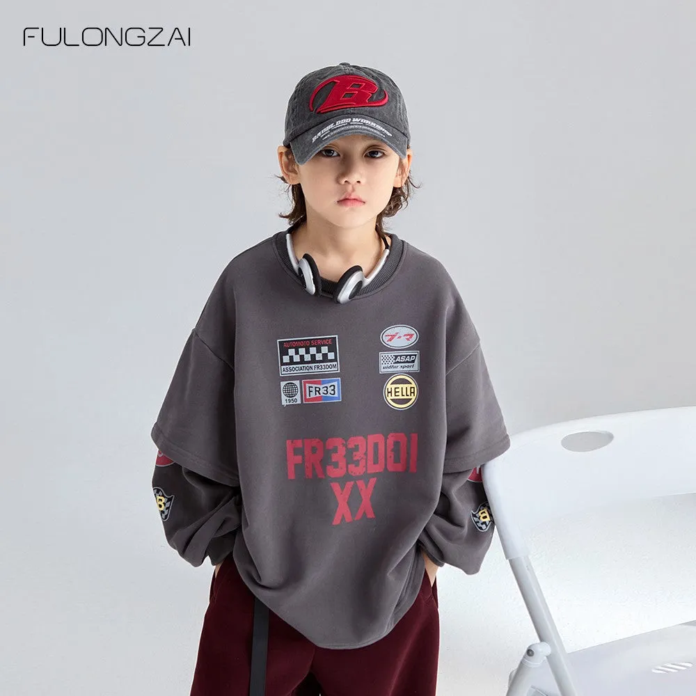 Children's clothing winter boys and girls new models for middle and large children loose plus velvet thick warm bottoming children's sweatshirt