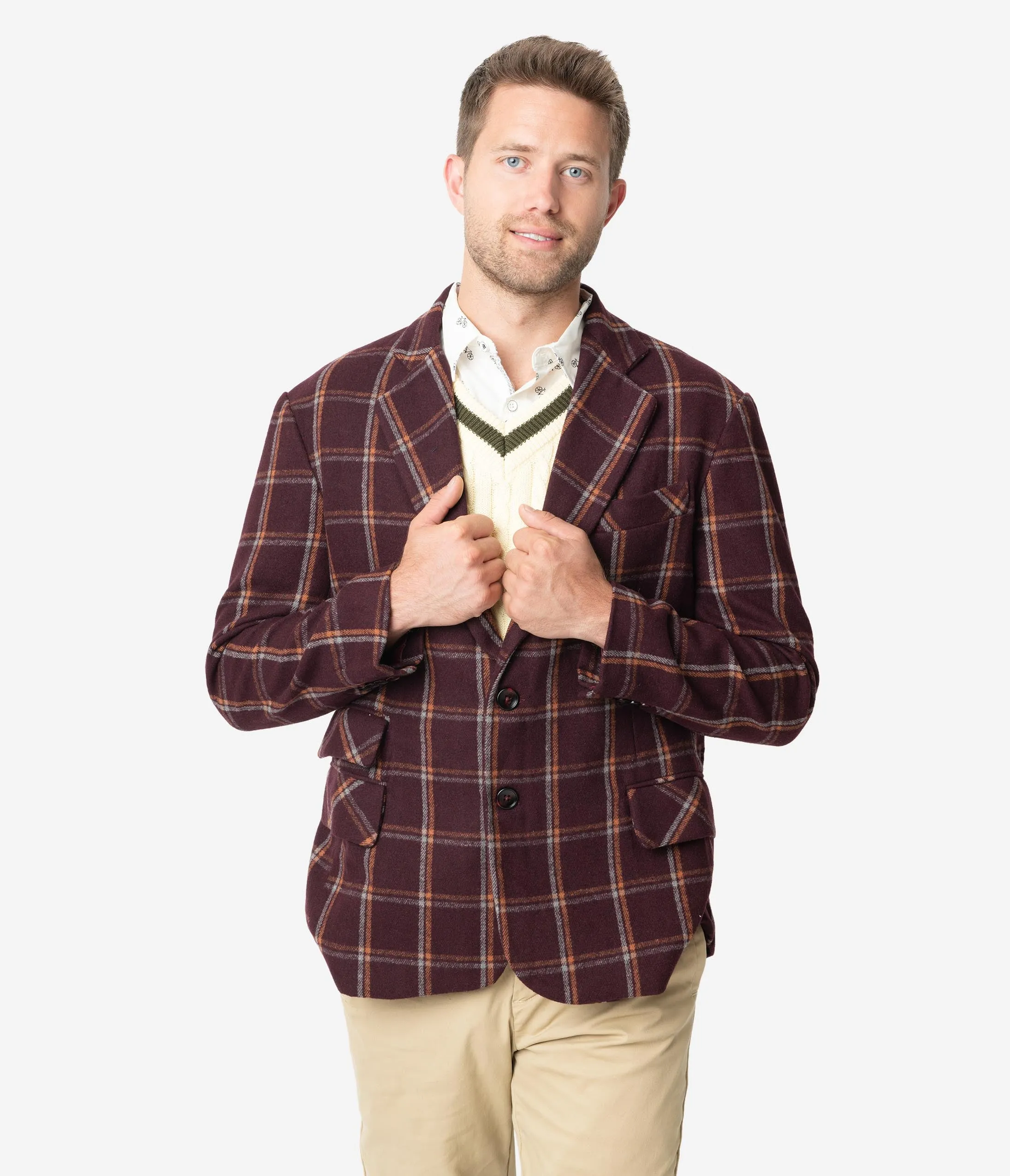 Collectif 1960s Burgundy John Check Mens Blazer