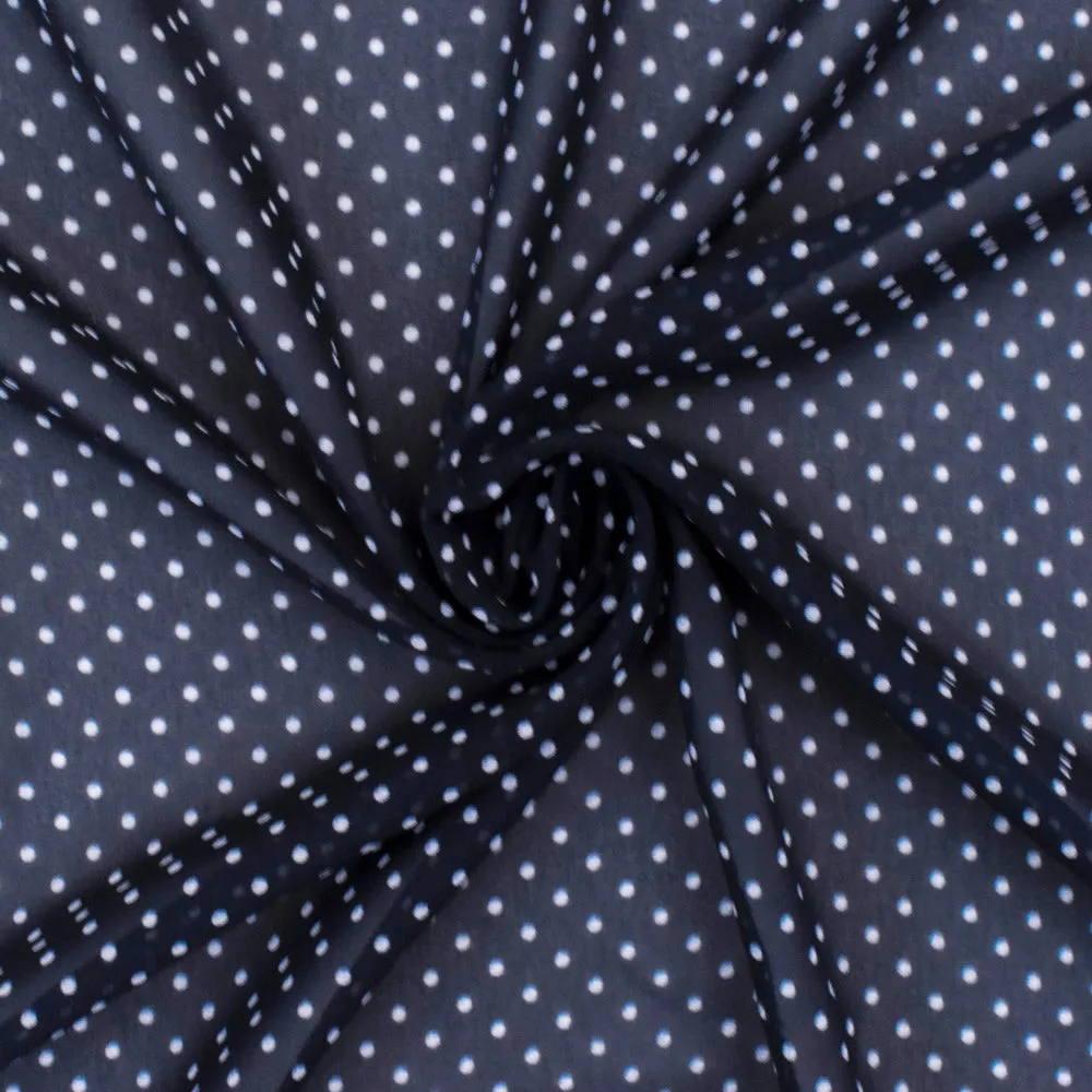 Dark Blue-White Dot Printed Polyester Chiffon Woven Fabric