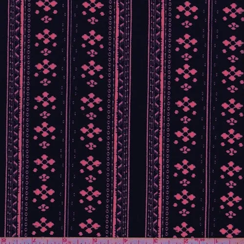 Dark Indigo/Neon Pink Deco Stripe Challis Fabric