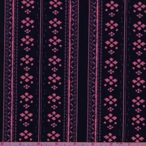 Dark Indigo/Neon Pink Deco Stripe Challis Fabric