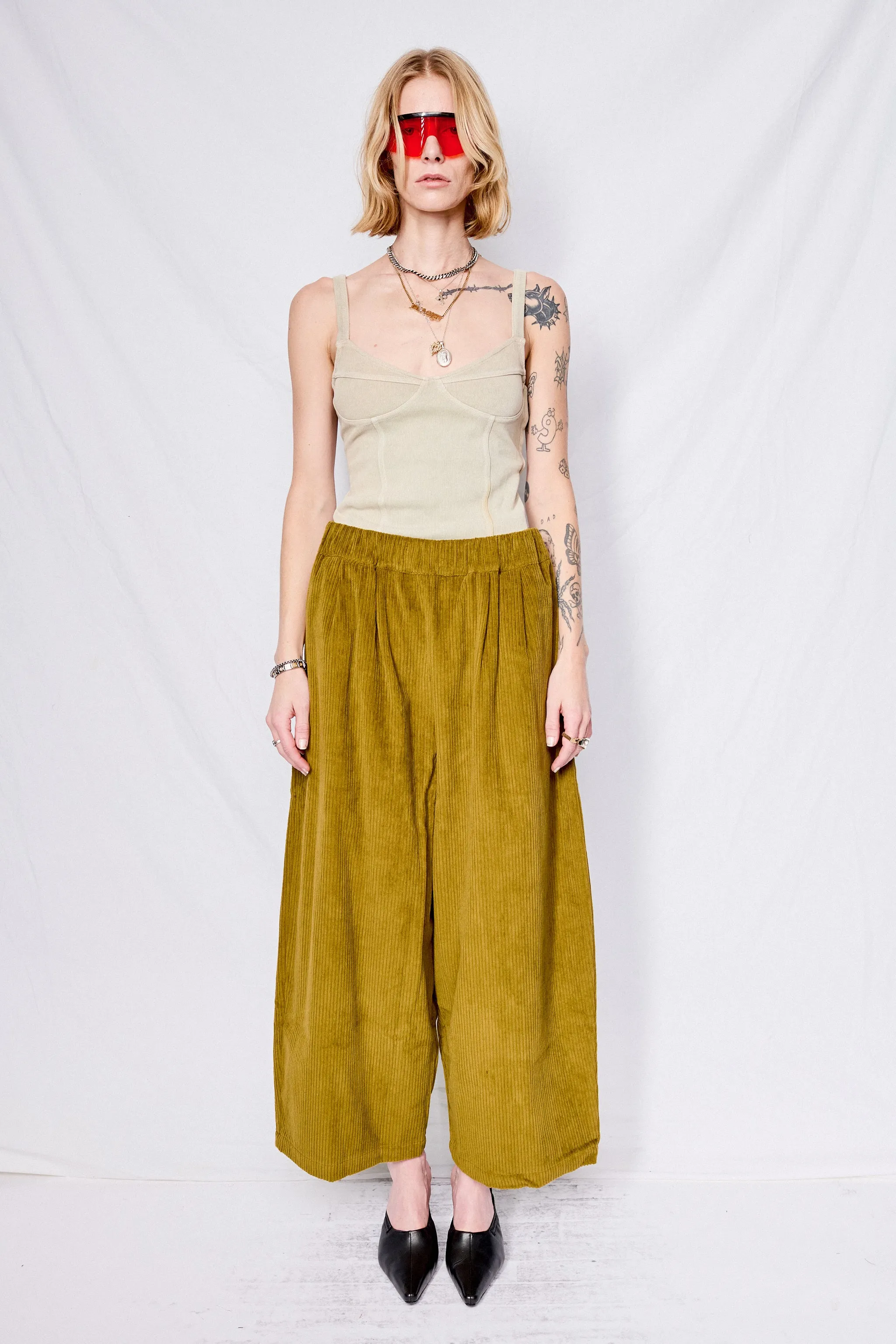 Dark Olive Corduroy Wide Pants