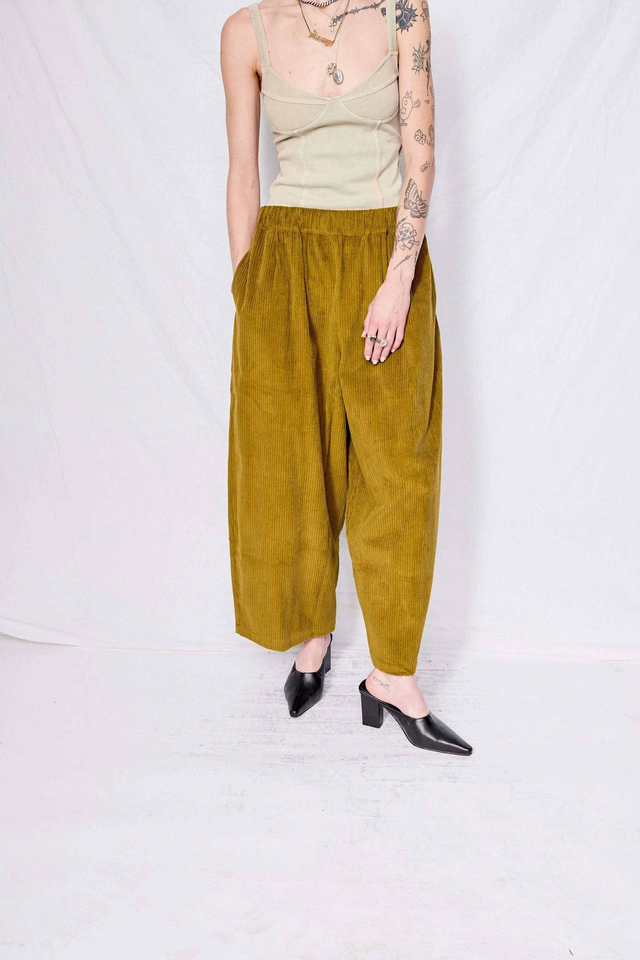 Dark Olive Corduroy Wide Pants