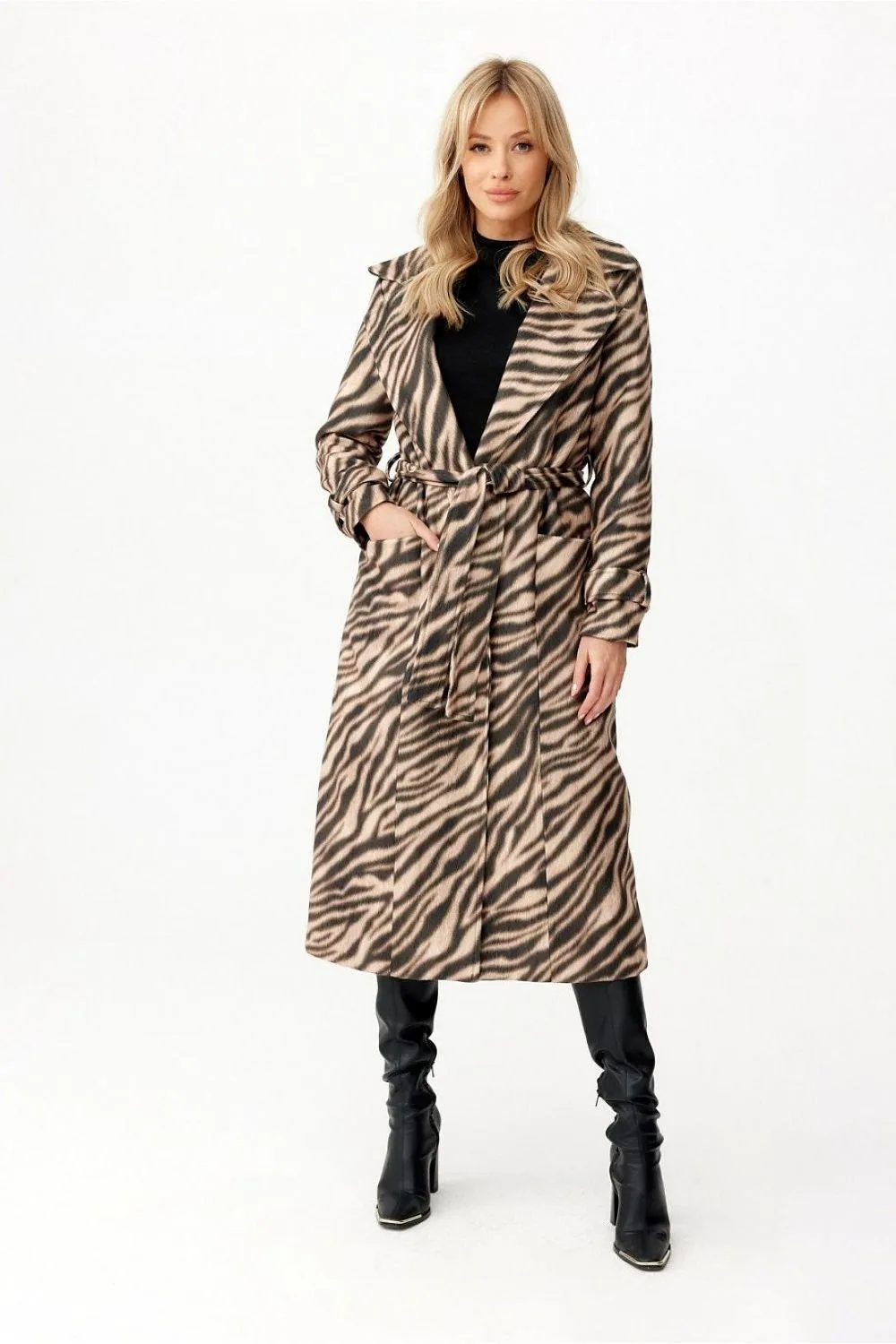 Elegant Long Women's Coat with Decorative Belts by Roco Fashion