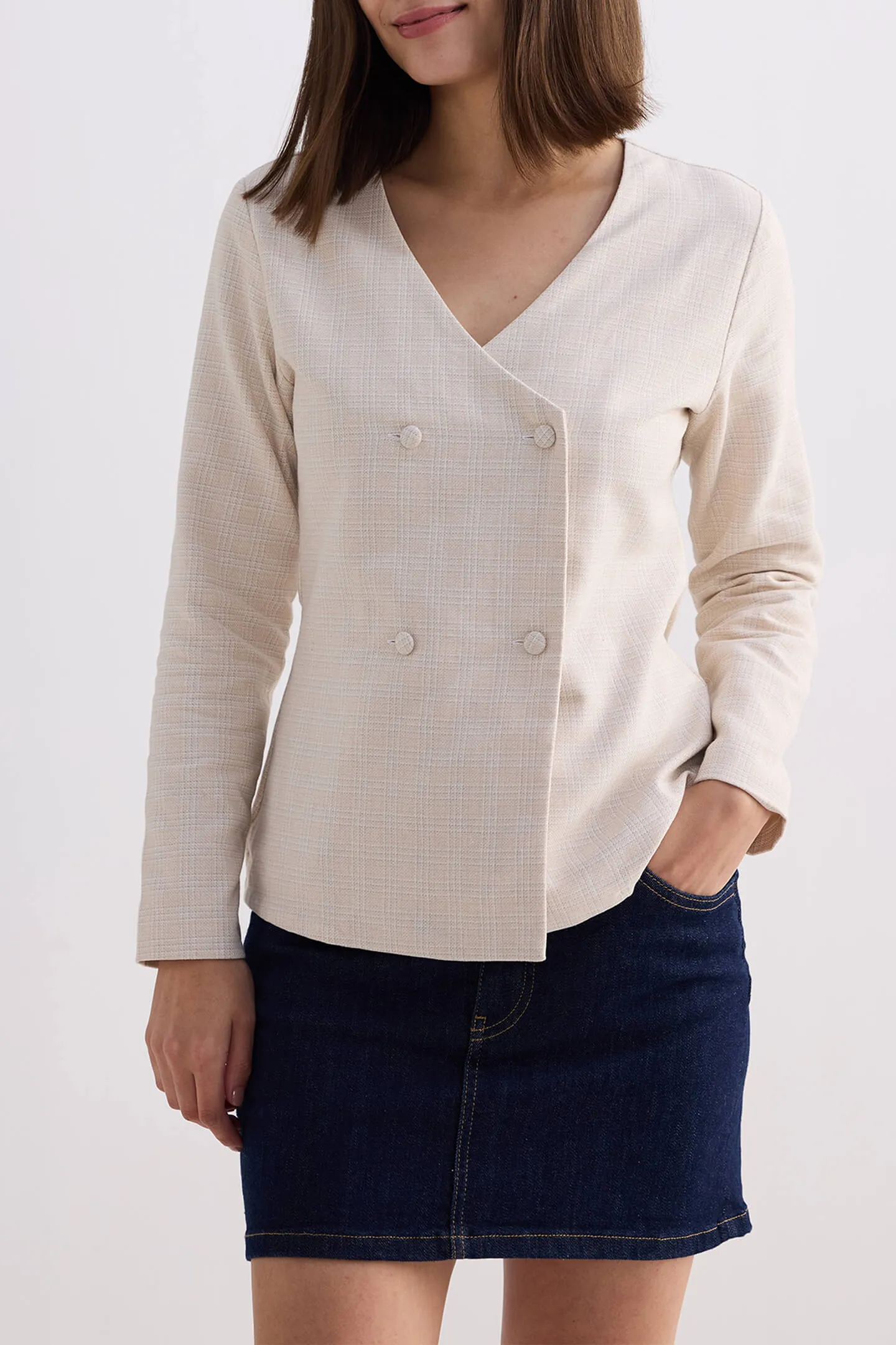 Fitted Cotton Tweed Jacket in Cream