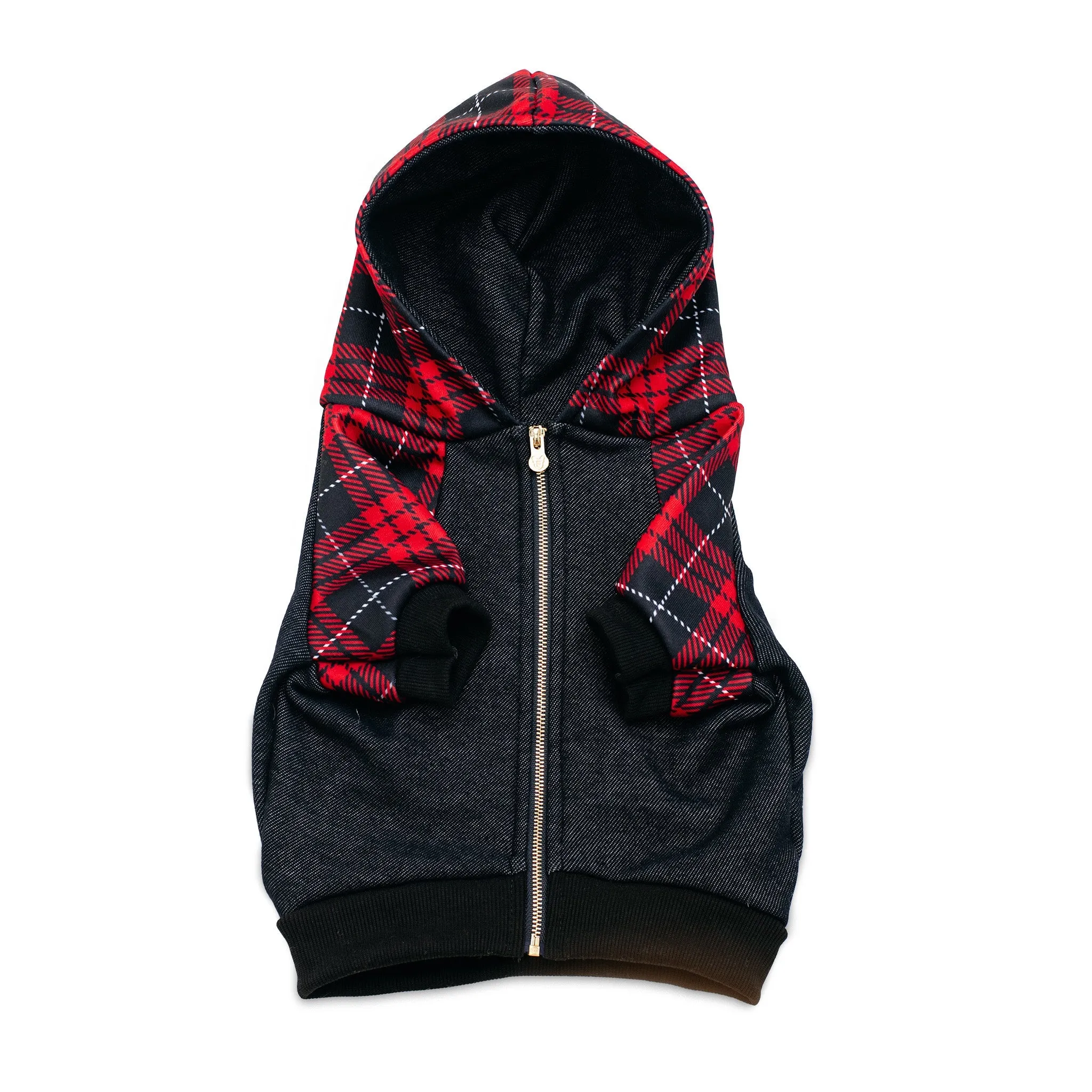 Frenchie Dog Hoodie - Red Tartan