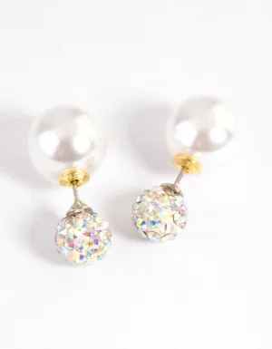 Gold Disco Pearl Stud Earrings