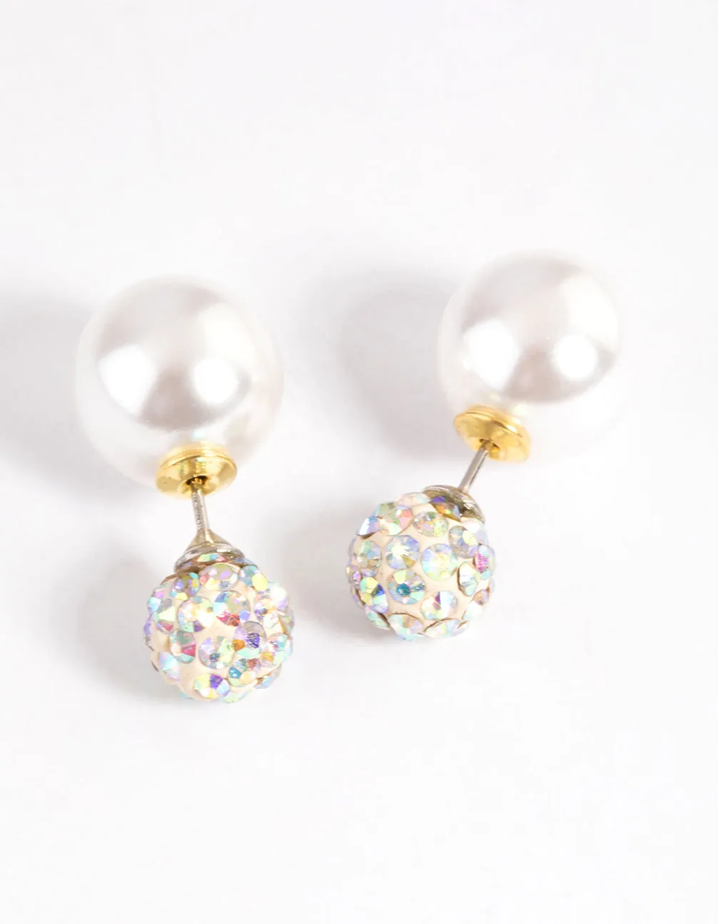 Gold Disco Pearl Stud Earrings