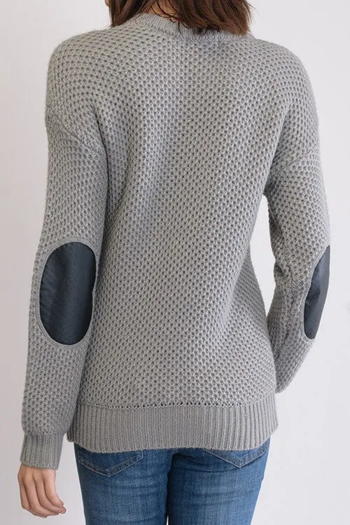 Honeycomb Stitch Sweater Top. w/ Elbow Patch