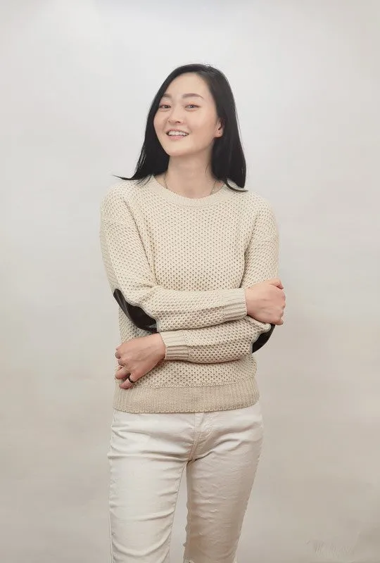 Honeycomb Stitch Sweater Top. w/ Elbow Patch