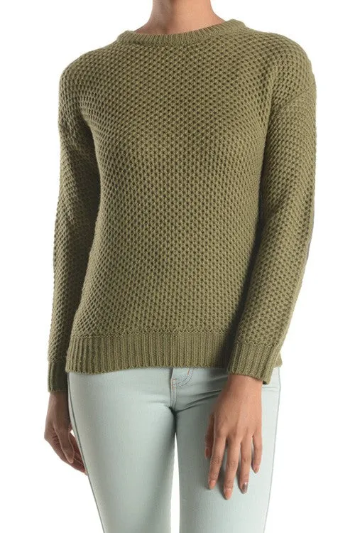 Honeycomb Stitch Sweater Top. w/ Elbow Patch