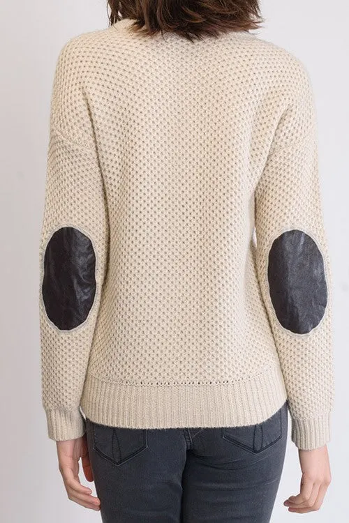 Honeycomb Stitch Sweater Top. w/ Elbow Patch