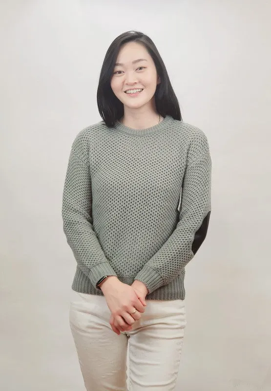 Honeycomb Stitch Sweater Top. w/ Elbow Patch