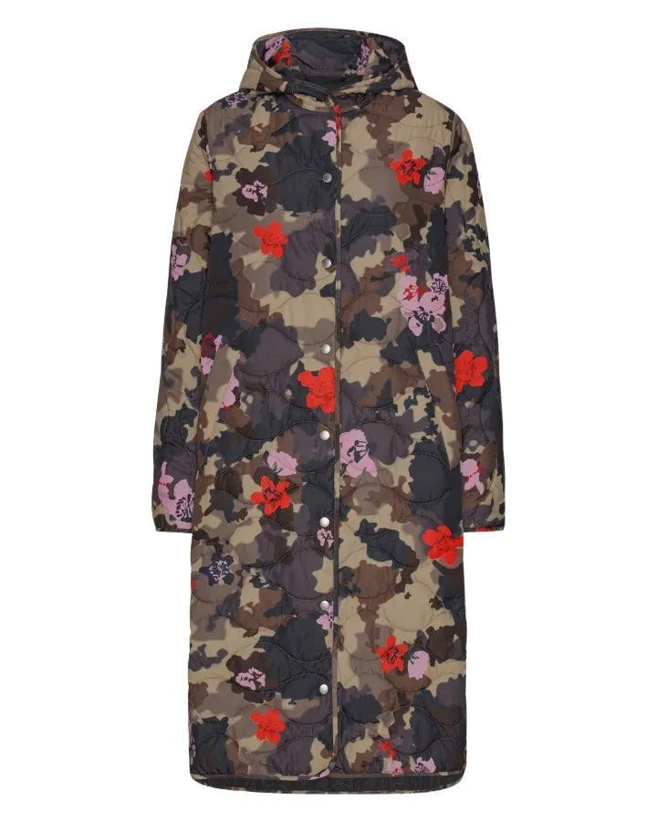 Ilse Jacobsen Long Quilted Hooded Print Coat