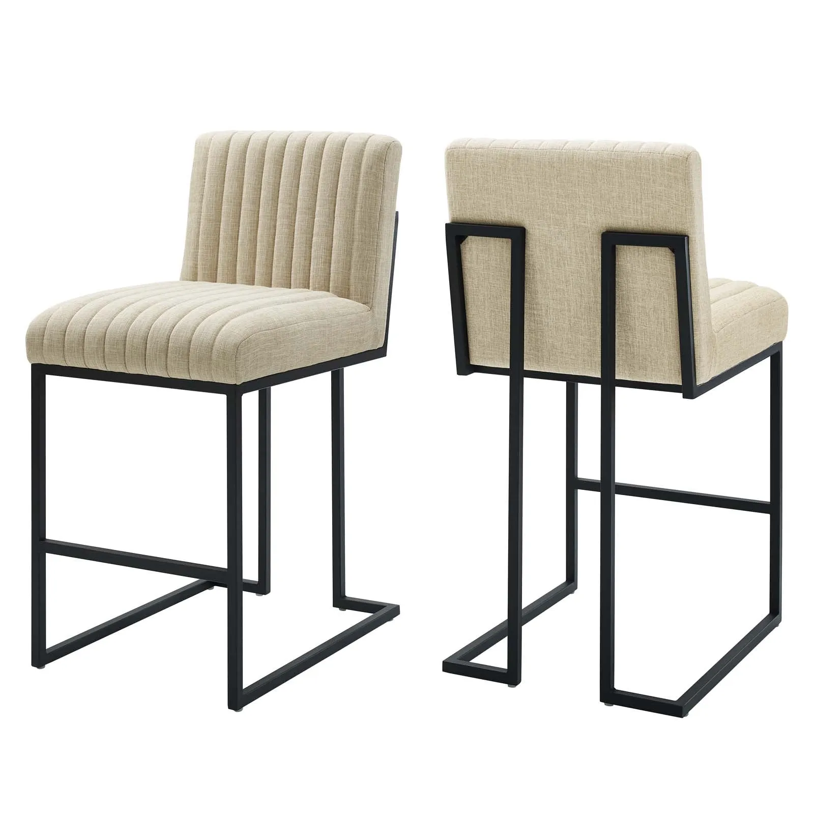 Indulge Channel Tufted Fabric Counter Stools - Set of 2 by Modway