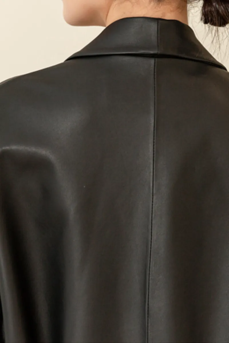 Italian Lambskin Leather Belted Blazer with Seam Details