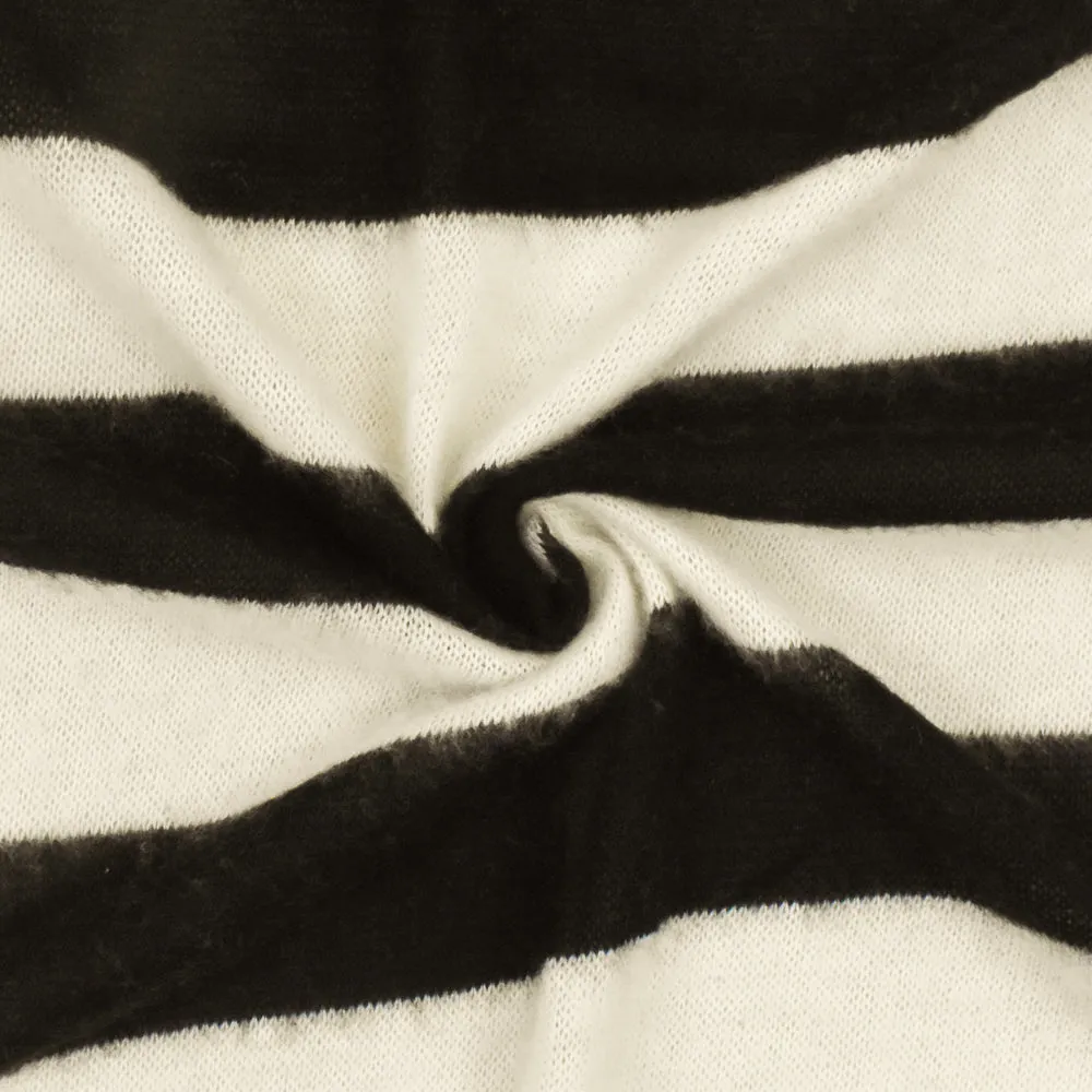 Ivory-Black Stripe Stretch Polyester Brushed Jersey Knit Fabric