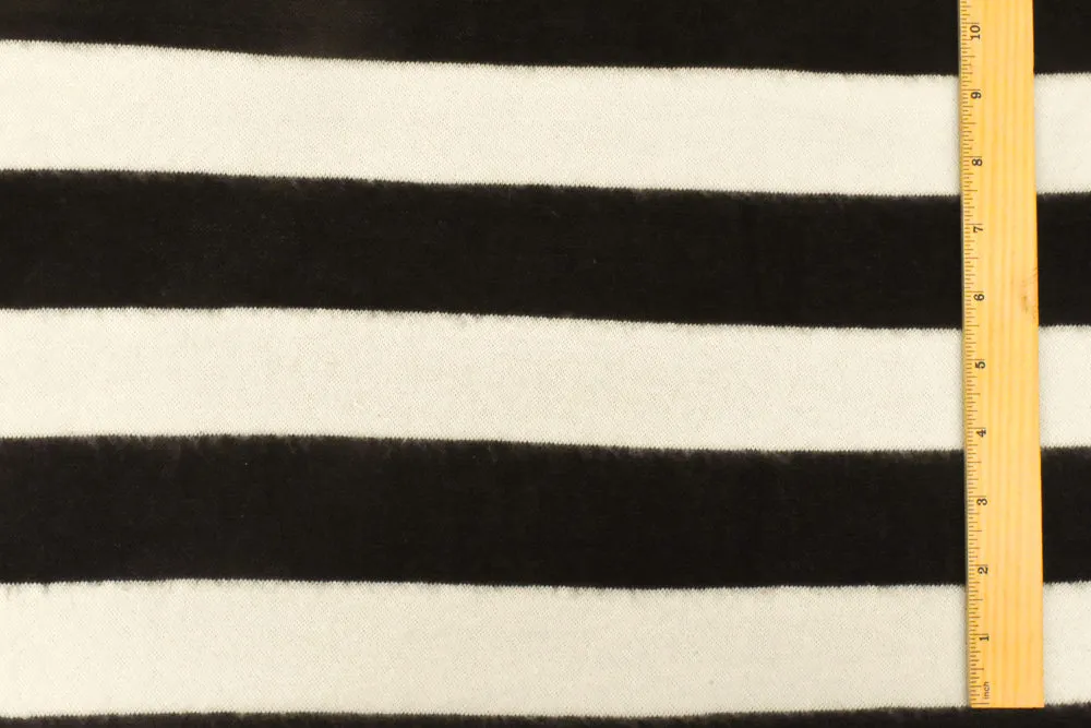 Ivory-Black Stripe Stretch Polyester Brushed Jersey Knit Fabric