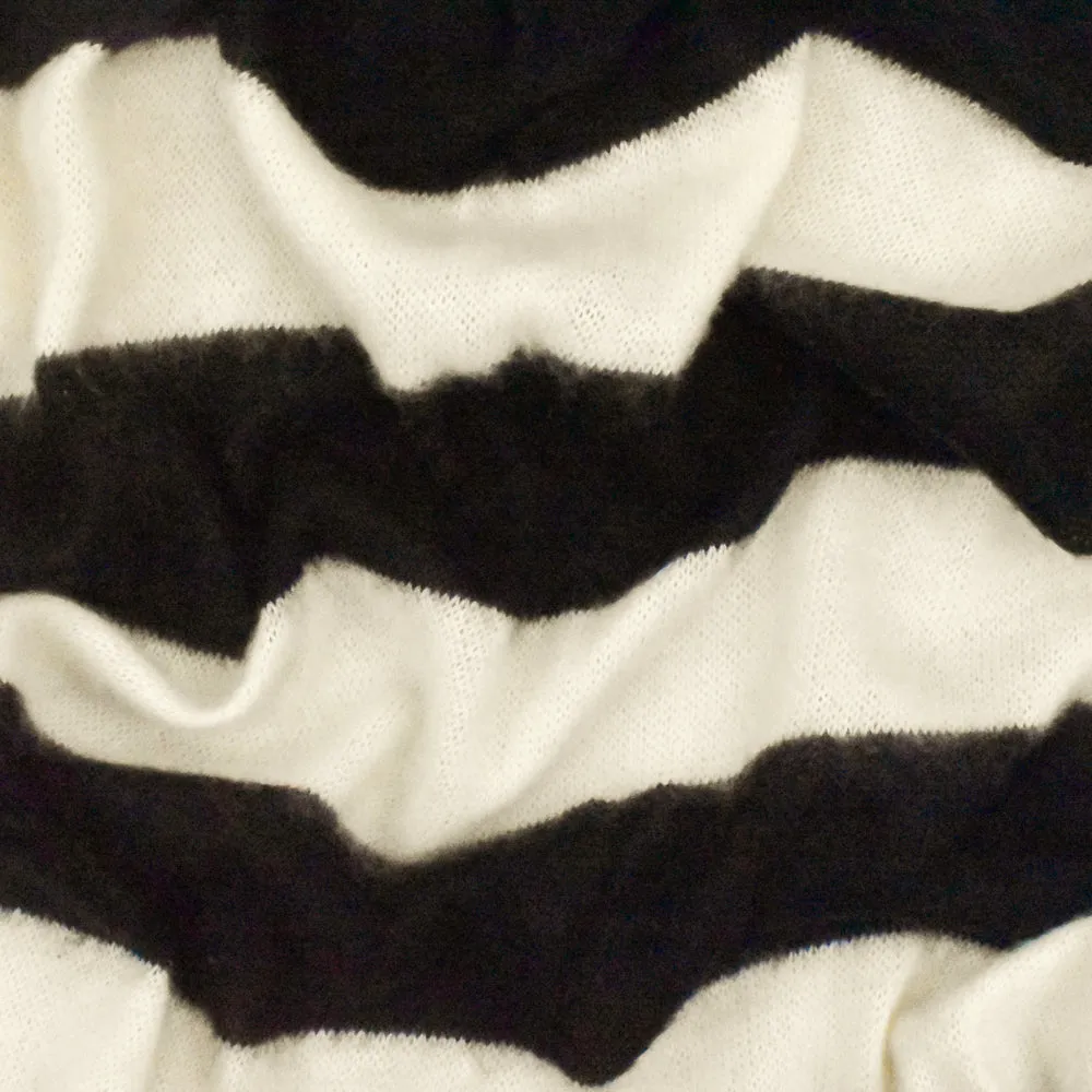 Ivory-Black Stripe Stretch Polyester Brushed Jersey Knit Fabric