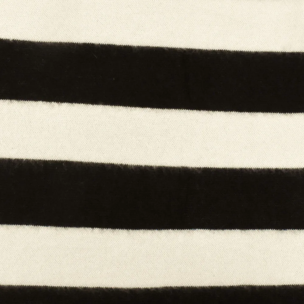 Ivory-Black Stripe Stretch Polyester Brushed Jersey Knit Fabric