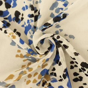 Ivory-Blue-Multi Abstract Printed Poly Chiffon Woven Fabric