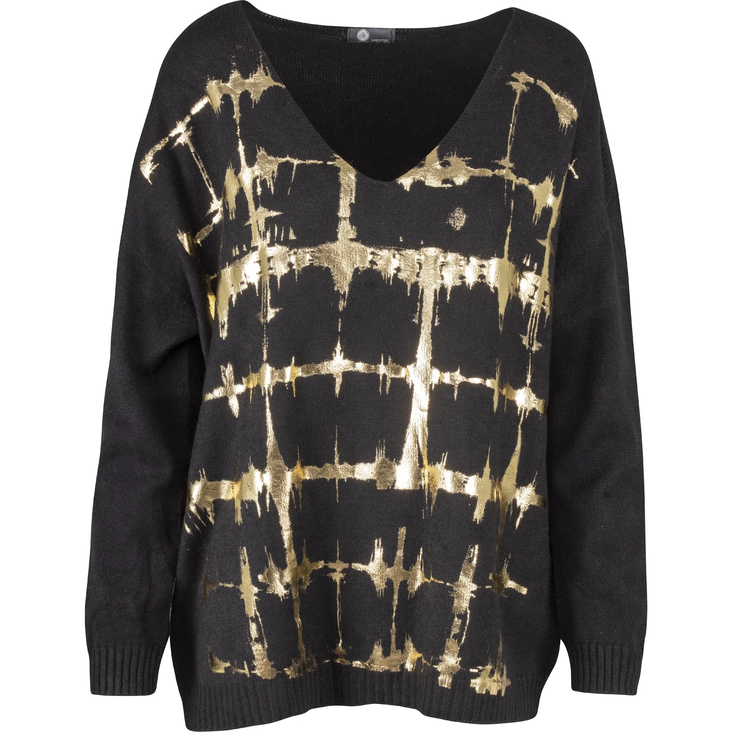 M Made in Italy – V-Neckline Sweater With Set-In Long Sleeves And Gold Foil Detailing