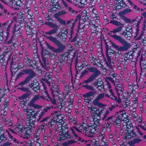 Magenta Pink-Blue Floral Nylon Cotton Crochet Lace Knit Fabric