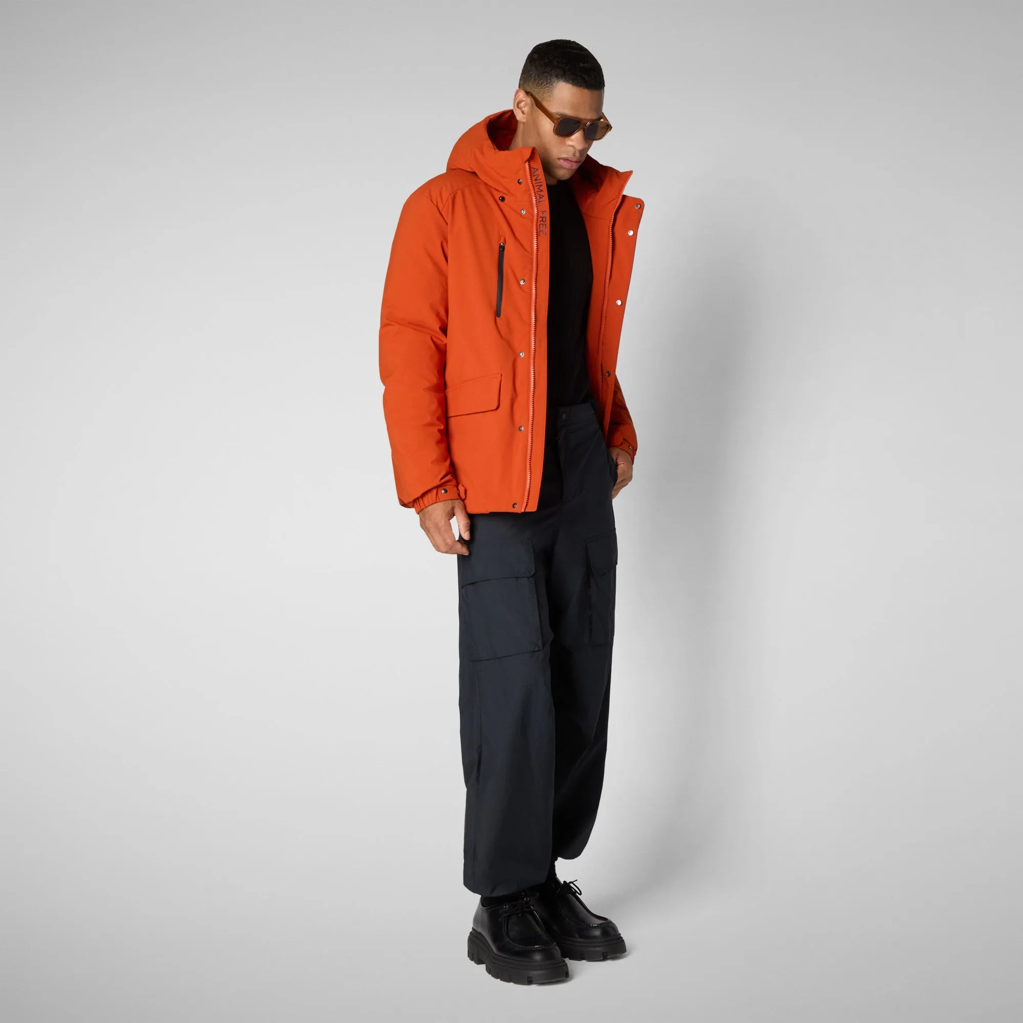 Men's  hooded parka Hiram in maple orange