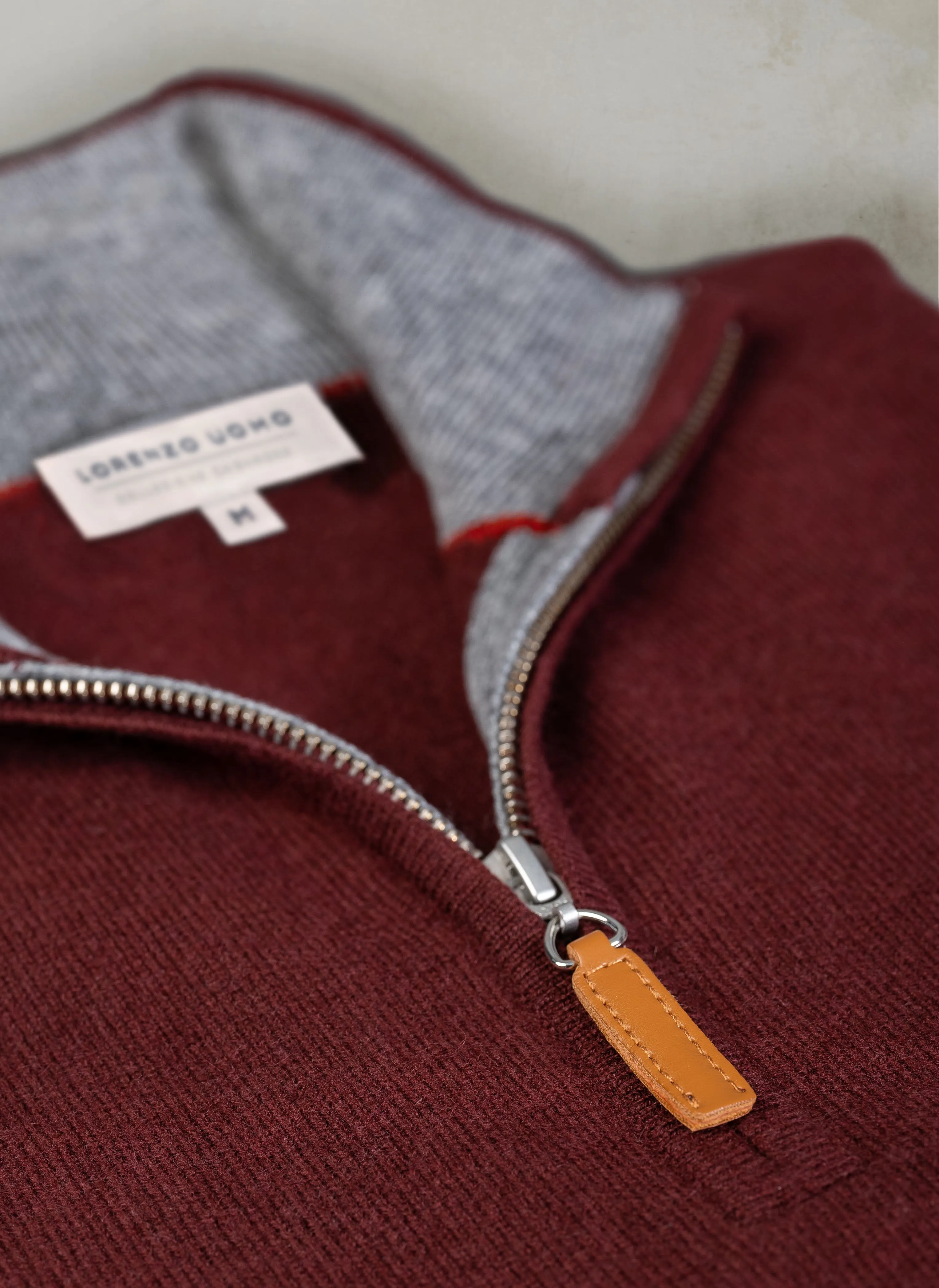 Men's Madison Quarter Zip Cashmere Sweater in Burgundy