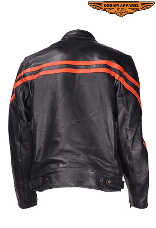 Mens Racer Style Leather Jacket with Zippered Cuffs