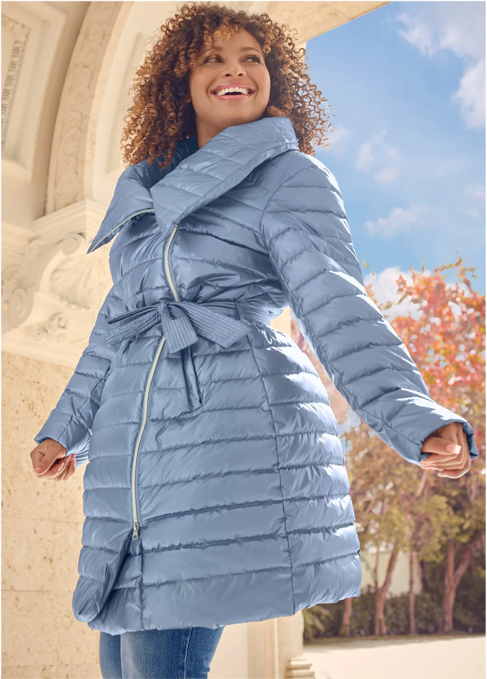 Metallic Puffer Coat - Blue