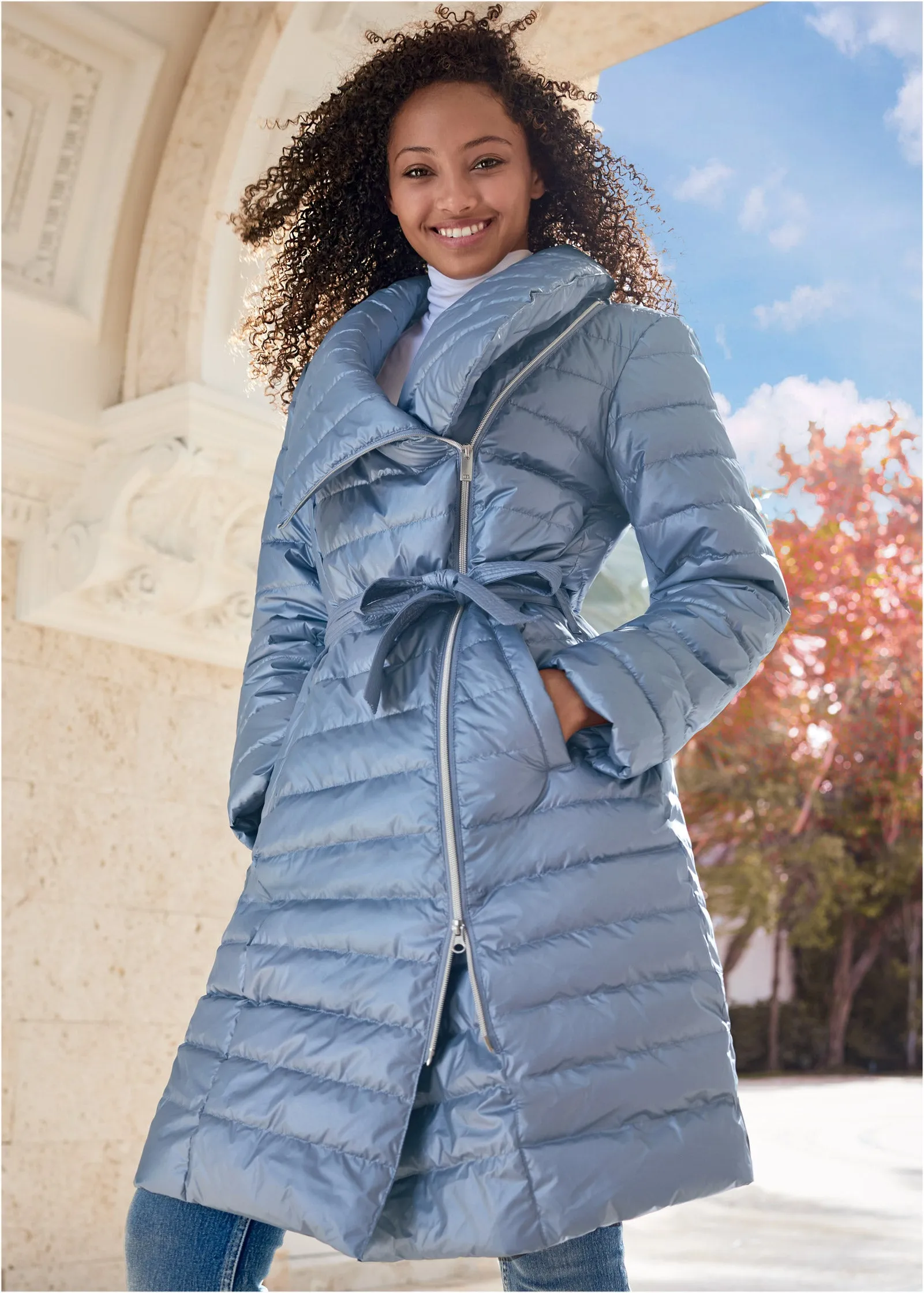 Metallic Puffer Coat - Blue